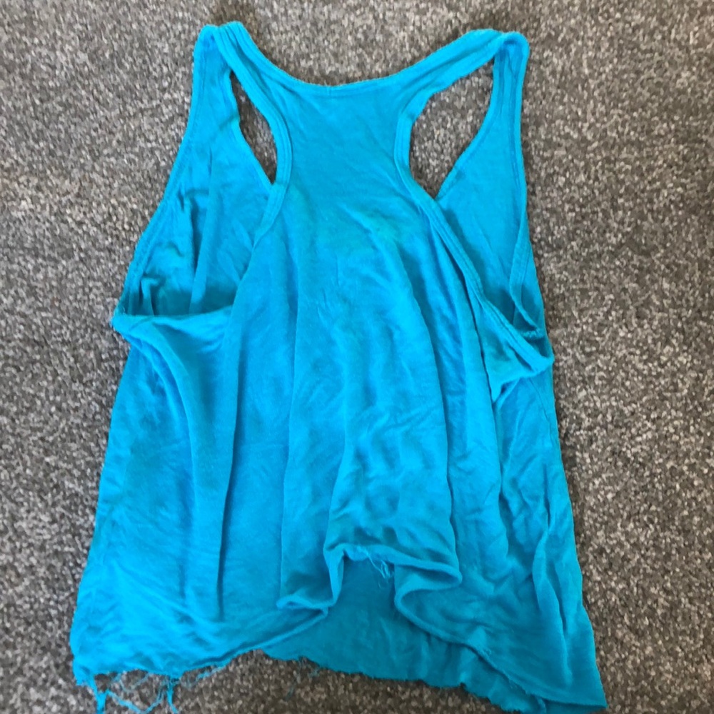 Raw Hem Blue Racer Back Tank Top